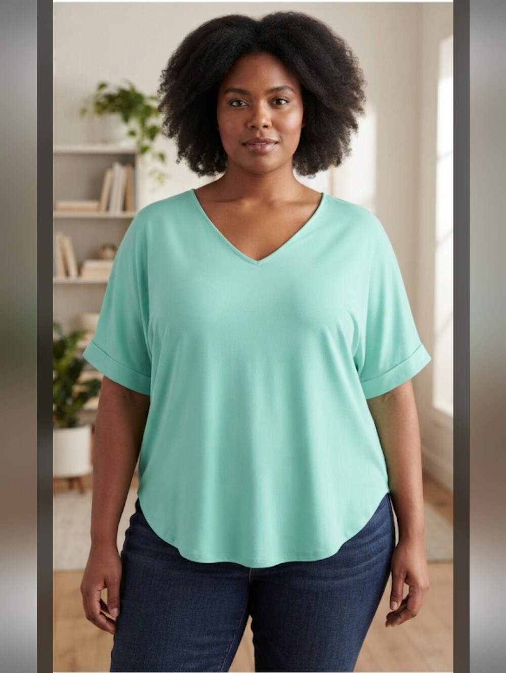 Lush Light Aqua V-Neck Women’s Top - Mint NWOT